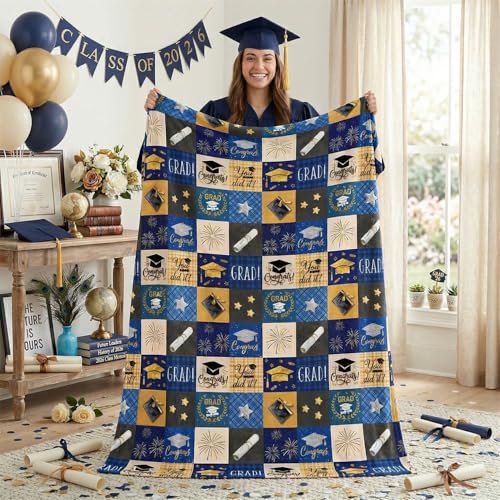 Horaldaily Graduation Flannel Blanket Throw Plaid Graduation Gift Soft Fuzzy Plush Cozy Fleece Blankets for Her Him Ideal Gifts for Class of 2026 Graduate 50x60
