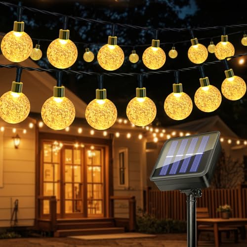 Guirnaldas Luces Exterior Solares, 11M 60LED Guirnalda Luces Solar, IP65 Impermeable, 8 Modos Cadena Luce Solar, Interior y Exterior Cadena Bombilla para Jardín, Patio, Fiesta, Navidad (Blanco Cálido)