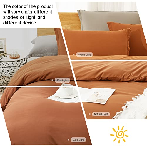 Dreaming Wapiti Duvet Cover King,Washed Microfiber Terracotta King Size Duvet Cover Set,Solid Color - Soft and Breathable with Zipper Closure & Corner Ties (Terracotta,King)