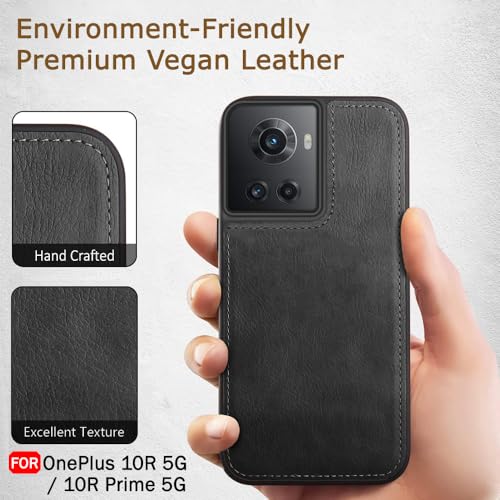 Image of TheGiftKart Genuine Leather Finish Back Cover Case for OnePlus 10R 5G / 10R Prime 5G | Shockproof Design | Raised Edges for Camera & Screen Protection | Stunning Minimalist Design Back Cover (Black)
