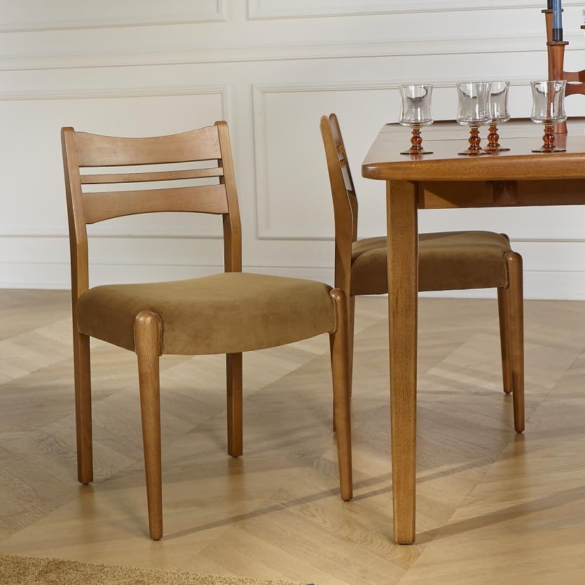 Robin des bois - Liam : Lot de 2 chaises en hévéa et Velours Camel