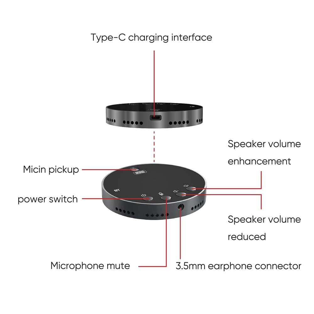 Micrófono con Altavoz para Conferencias de Escritorio, Micrófono Bluetooth, Condensador Omnidireccional de 360°, Plug and Play, Micrófono para Computadora con Altavoz