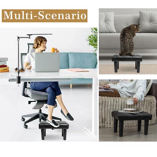 Image of CAROLMADE 15 inch Ottoman Foot Rest, PVC Small Ottoman Foot Stool with Legs Modern Footstool Ottomans for Living Room Entryway Office, Black