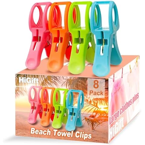 HiGift 8 Pack Beach Towel Clips for Beach Chairs, Large Pool Chair Clips for Towels-Cruise Essentials, Plastic Clothes Pins to Keep Towel from Blowing Away, Beach Accessories for Vacation Must Haves Cover