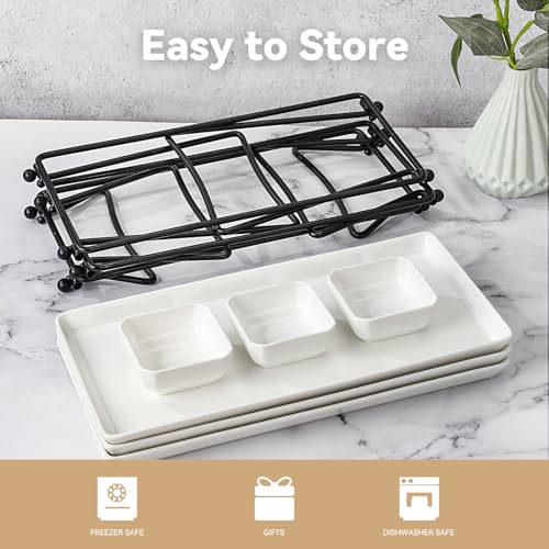 3-Tier Serving Stand, 13 Inch Porcelain Tray with Collapsible Metal Stand - Image 5