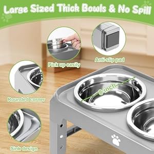 Elevated raised dog bowl stand with 2 stainless steel bowls adjustable height for medium large dogs 1236 37 foldable feeder grey  urban country home decor