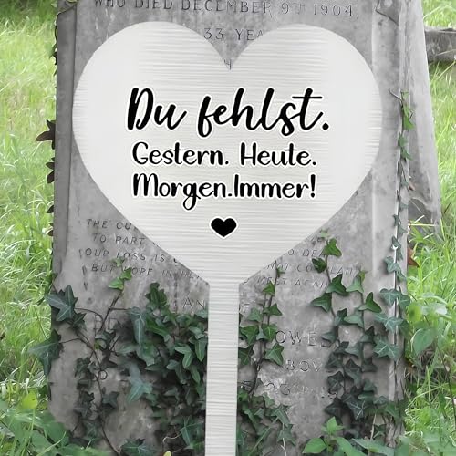 Plstod Grabschmuck Wetterfest Grabschmuck Herz mit Spruch Für Immer in Unseren Herzen Urnen Grab Deko Grabstecker Edelstahl Herz Du fehlst. Gestern. Heute. Morgen. Immer -für Gärten Höfe