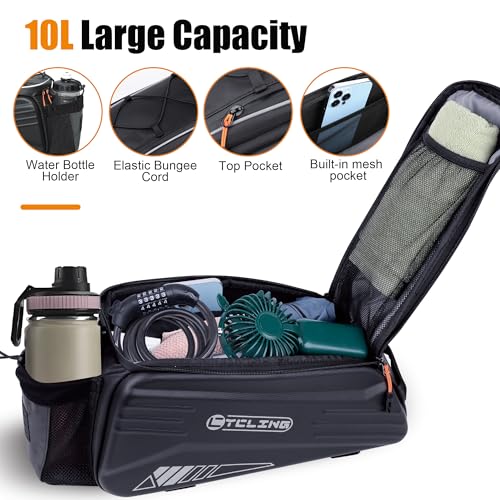 Febabilo Bike Bags for Bicycle Rear Rack - 10L EVA Hard Shell Waterproof 3-in-1 Ebike Trunk Cargo Pannier Bag with Reflective Strip & Shoulder Strap for Commuter Travel Outdoor Cycling Accessories