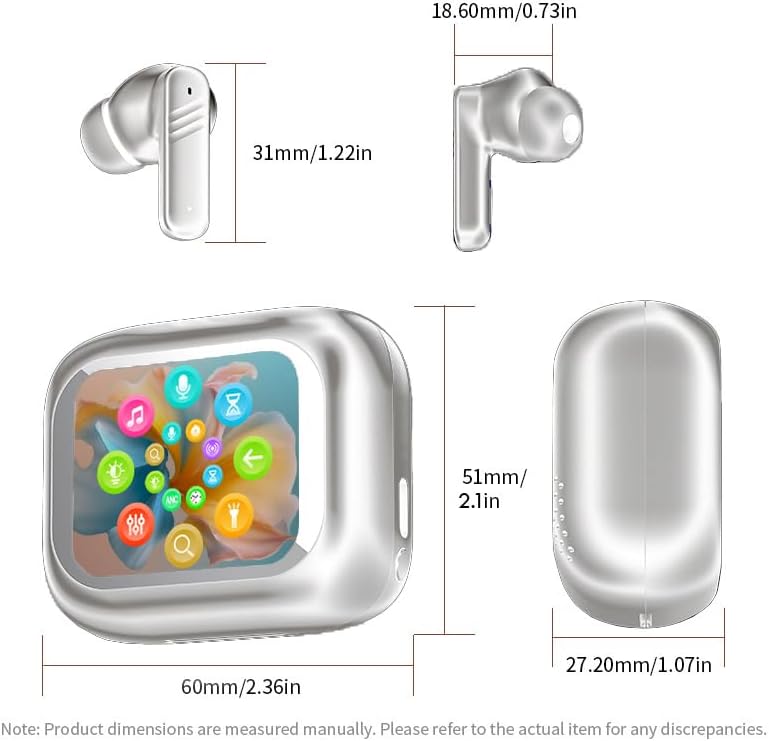 Touch Screen Earbud - Wireless Bluetooth 5.4 Earbuds Noise Cancelling Touchscreen Earbuds - Digital Display Headset Ideal for Sports Earphones - Waterproof Bluetooth (White) - Image 8