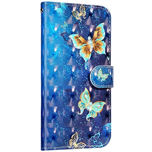 Saceebe compatibile con iPhone 11 6.1 Funda de Piel Flip Wallet Case Funda de cuero pintada en 3D con cordón Estuche de Cuero 360 Grados Cover Anverso y reverso Bumper Case,mariposa Cover