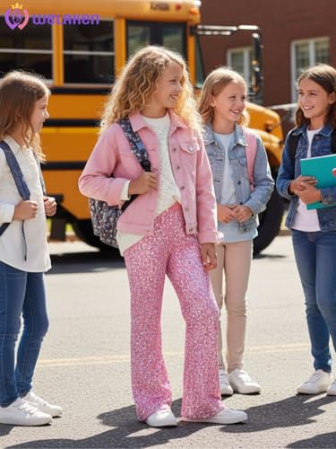 Image of WELAKEN Sequin Casual Pants for Girls with Lining Kids & Little Girl's Sparkling Trousers