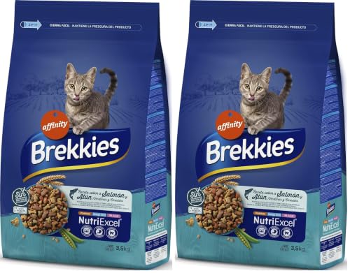 Brekkies Pienso para Gatos con Salmon, Atun y Verduras 3,5kg (Paquete de 2)