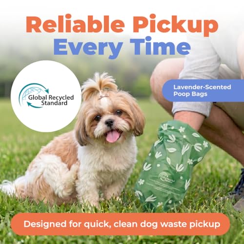 Image of Best Pet Supplies Poop Bags for Dogs, 50% Post-Consumer Recycled Content dog waste bags on rolls, fits all poop bag holders for leashes - 150 Count, Green, Lavender Scented