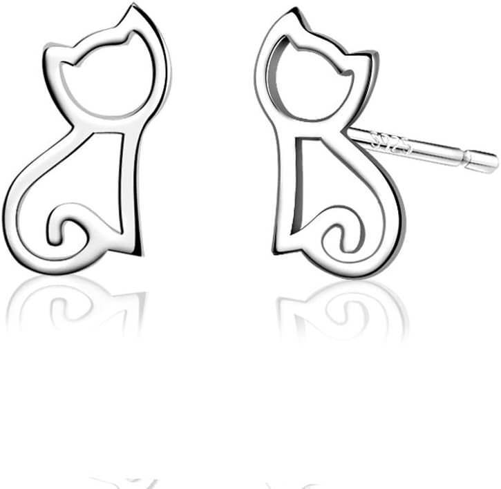 Belons925 Sterling Silver Cubic Zirconia Cute Little Cat Stud Earrings for Girls Kids