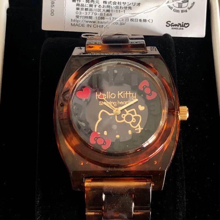 Amazon.co.jp: 人気完売キティべっ甲風腕時計 ブラック レディース