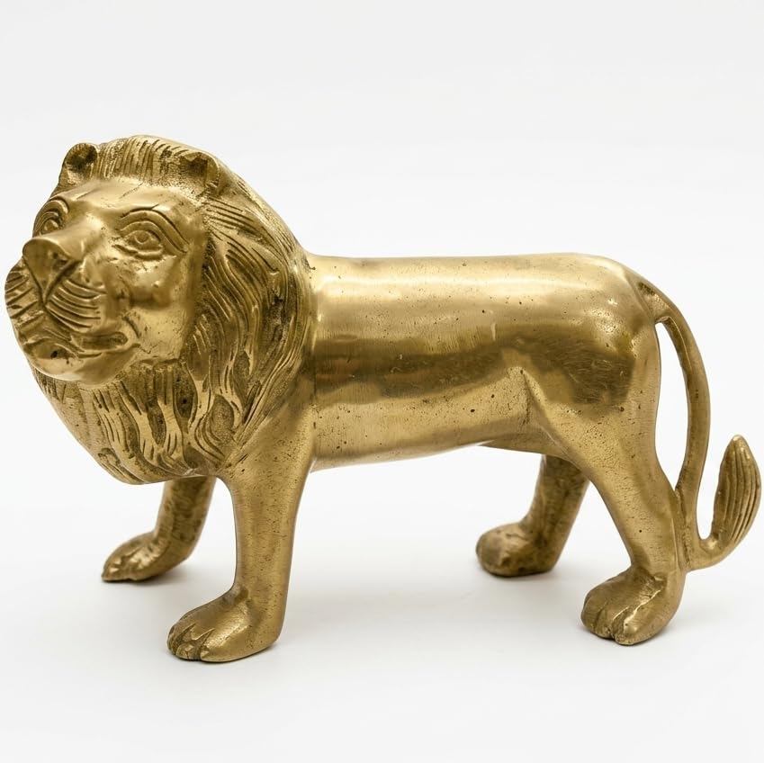 Image of Brass Lion Idol | 100% Pure Brass Vastu Remedy for Strength, Courage & Protection | Handcrafted Decorative Showpiece for Home & Office