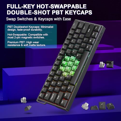 Image of Aula WIN60 HE 60% Mechanical Keyboard Wired, Hall Effect Gaming Keyboard Magnetic Switch Hot Swappable, Adjustable Actuation Rapid Trigger Mode 8000Hz Polling Rate, RGB Keyboard 60 Percent Design