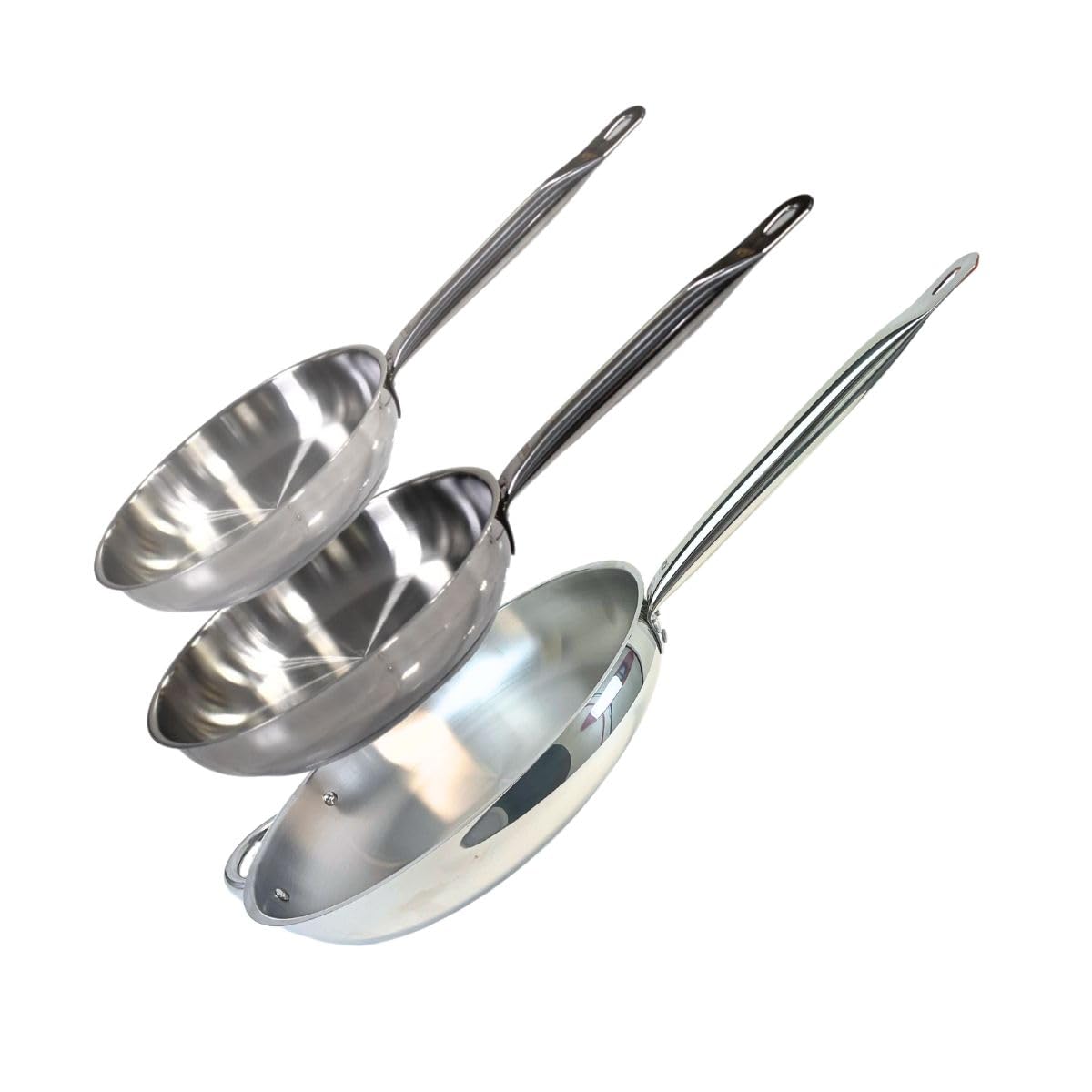 Elo 9903550 Lot de 3 poêles à frire inox 24 cm 28 cm et 32 cm, 2 poêles inox, à frire , de cuisine , Acier inoxydable, 24 cm 28 cm et 32 cm, Gris 7