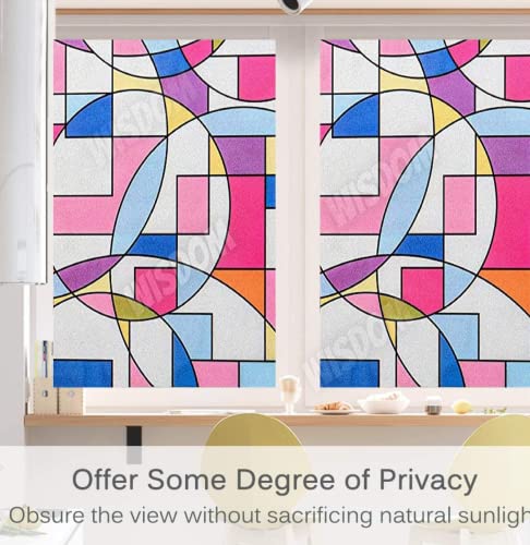 Image of WISDOM Privacy Window Film Frosted Glass Film Static Cling Glass Film No Glue Anti-UV Window Sticker Non Adhesive for Privacy Office Meeting Room Bathroom Living Room (Geometry Pattern, 24 x 240)