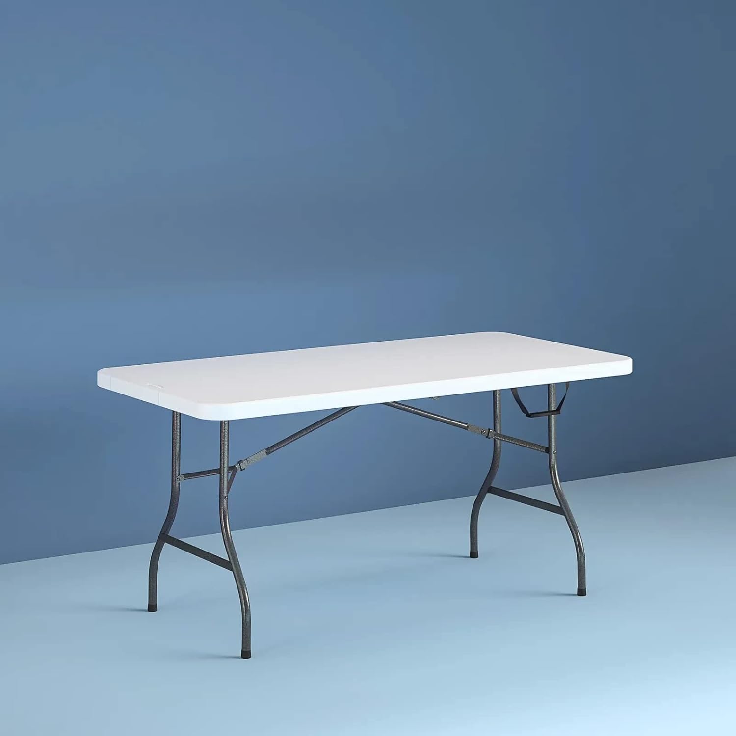 6 Foot Centerfold Folding Table, 6ft Plastic Foldable Table for Outdoor and Indoor, Portable Party Long Table, Collapsible Camping Table (White)