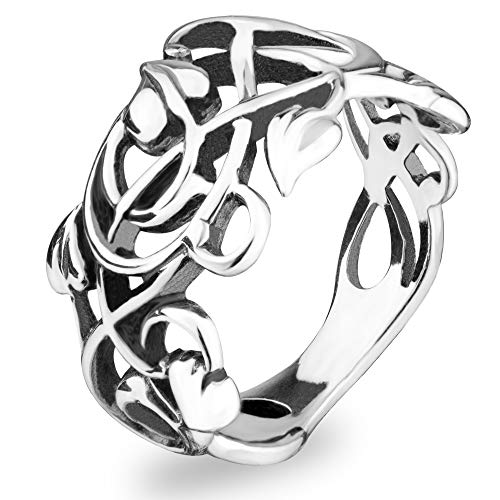 925 Sterling Silver Filigree Tree Leaf Vine Ring - Ivy Leaves Ring - Dainty Floral Promise Engagement Band Rings - Womens Fairy Elwish Elf Jewelry for Women Girls - Handmade (9)