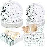 Komicea Vaisselle Jetable Vert 161 Pièces pour Anniversaire, Party Kit avec Assiettes Gobelets et Serviettes pour Baby Shower Mariage (20 Invités)
