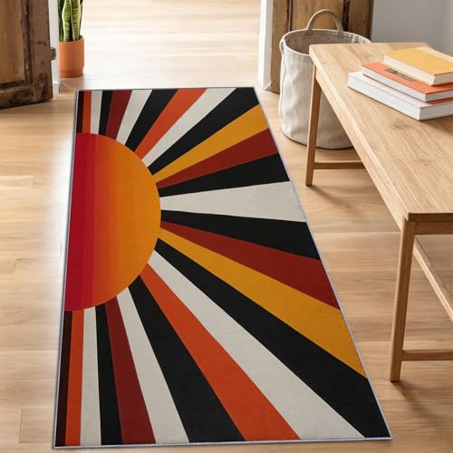 Tapis de chambre orange 60x210 cm lavable à rayures rétro