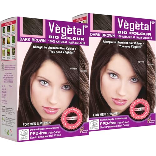Vegetal Bio Colour Experience Dark Brown Hair Color Unisex, Ammonia-Free, PPD-Free, 100% Organic, and Herbal, Safe and Effective Hair Dye, Complete Kit Included 50g (Pack of 2)