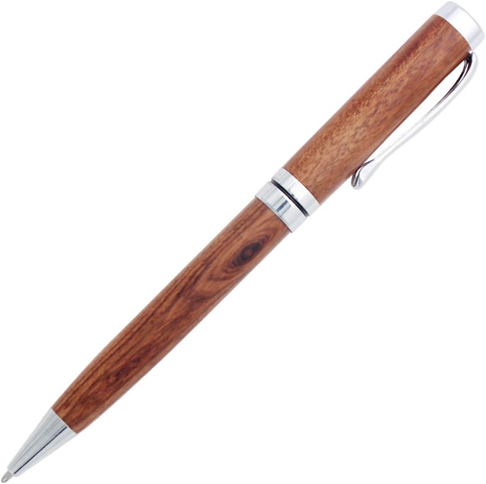 Gullor Handcrafted Rosewood Retractable Ballpoint Pen, Natural Wood Pen, Silver Clip