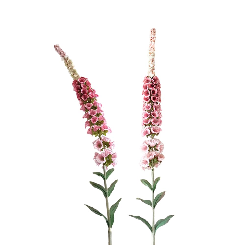 Bqee Pink 2Pcs Artificial Botanic Foxglove Flowers, Fake Silk Plastic Plant Arrangement For Home, Office, Indoor Decor (Pink)