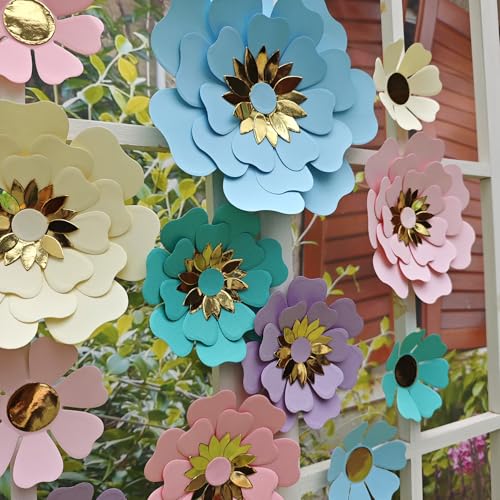 Pastel Paper Flower for Wall Decor Easter Flowers Supplies Birthday Bridal Baby Shower Colorful Nursery Room Macaron Decor (10 inch-6 inch) Pack of 12 - Image 3