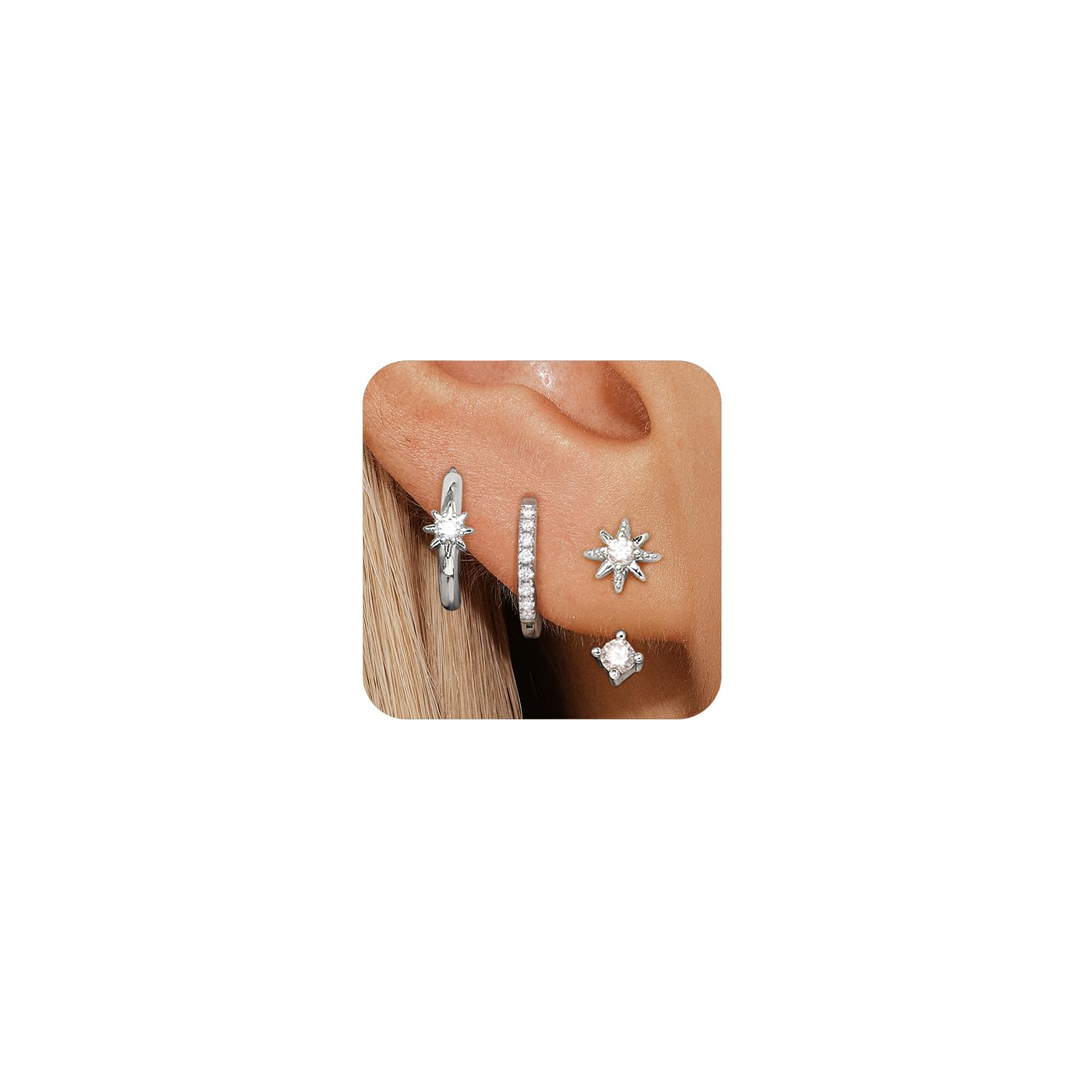 GEORGE SMITH Sterling Silver Star Earrings for Women 14K Gold Huggie Hoop Earring Sets for Multiple Piercing Hypoallergenic