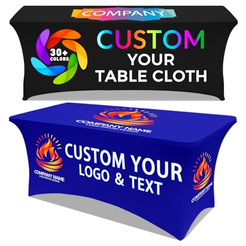 Custom Table Cloth with Business Logo Personalized Tablecloth with Text Image for Promotional Tradeshow Events Birthday Wedding Anniversary Rectangular Spandex (72x30in, 6FT Back Open)