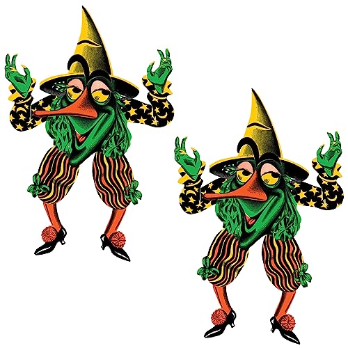 Beistle 2 Piece Vintage Halloween Decorations, Jointed Retro Witch Goblin Cut Outs, Made In USA Since 1900