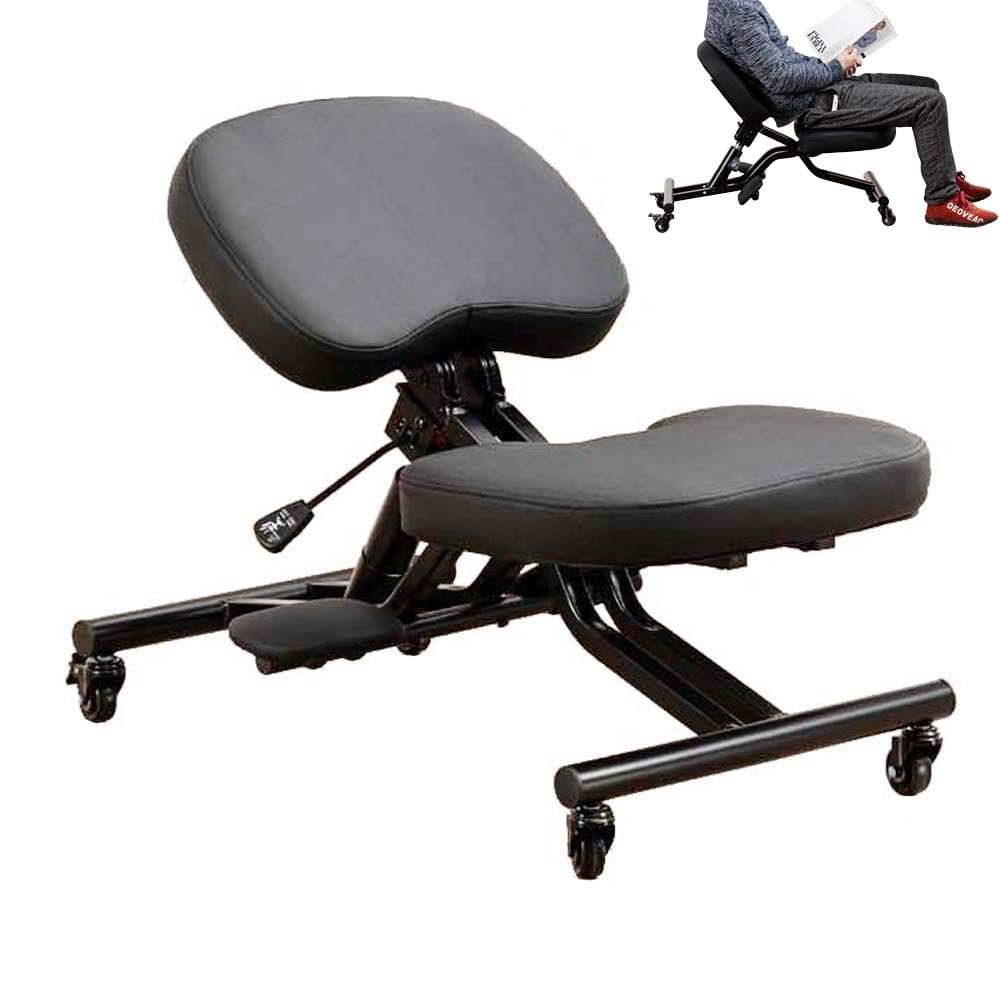 Chaise ergonomique avec repose-pieds, tabouret à genoux multifonction pour la maison et le bureau, verticalement votre posture avec un siège incliné, noir