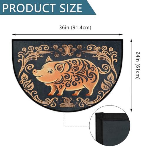 Image of cfpolar Tribe Pig Printing Half Round Door Mat Outdoor Entrance Large 24 inchx36 inch Half Circle Welcome Entrance Way Mat Semi Circular Front Door Mat Area Rug for Garage, Patio, High Traffic Areas