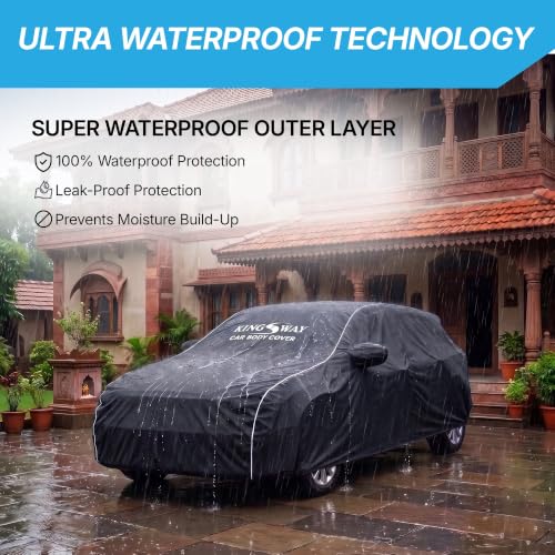 Image of KINGSWAY Super Waterproof Car Cover Only with Maruti Suzuki Ciaz (Year 2018 to 2025 - All Model) | Mirror and Antenna Pockets | All Weather Car Body Cover with Silver Piping | Black