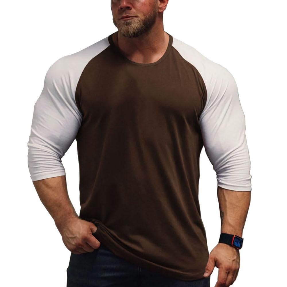 7Power Mens Muscle Cut Raglan T Shirts with 3/4 Sleeve Fitness Workout Tops