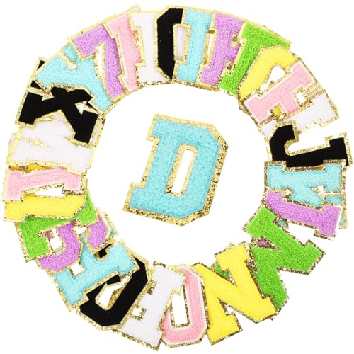 DIYEAH 26 Piezas Pegatina de tela con letras de banda el de ropa agenda stitch decor hierro en de nombre hierro en para niñas poliéster Colorful
