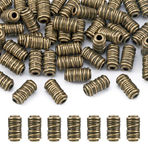 Craftdady 50Pcs Antique Bronze Corrugated Tube Column Spacer Beads Tibetan