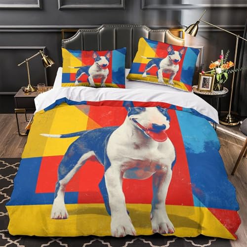 Housse de couette Bull Terrier pour chambre d'ado : parure de lit double microfibre douce - 2