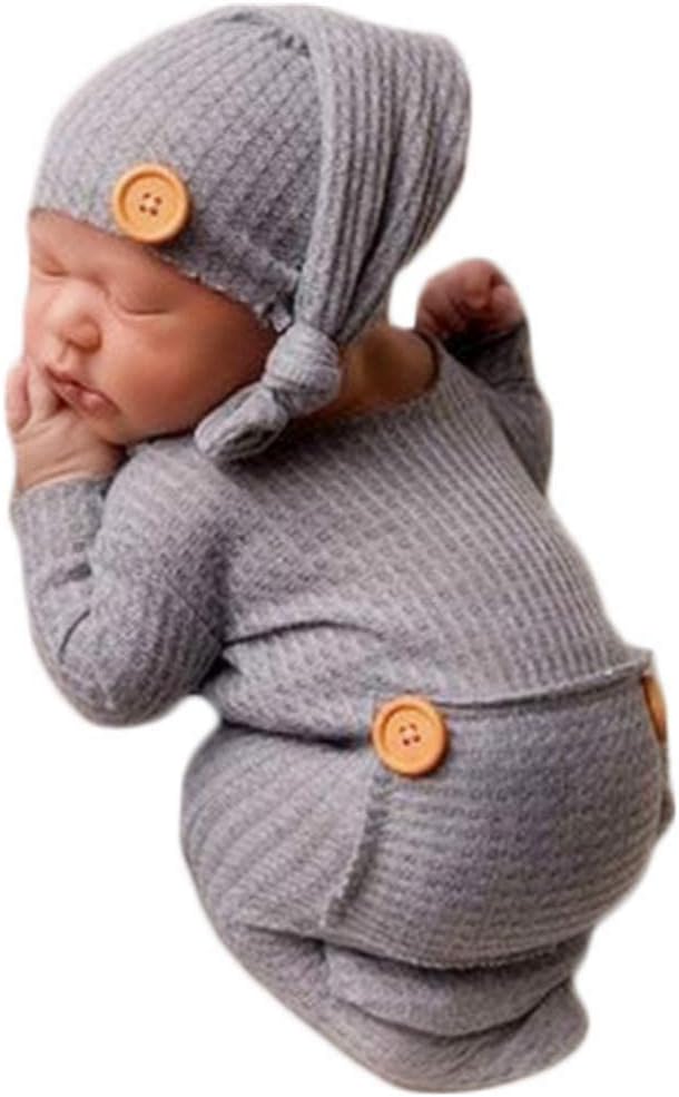 Fashion Newborn Boys Girls Baby Photo Shoot Props Outfits Crochet Clothes Long Tail Hat Pants Photography Props