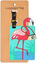 Lindas etiquetas de bagagem de silicone, suporte de endereço de etiqueta de viagem, acessórios de viagem, Flamingo 2