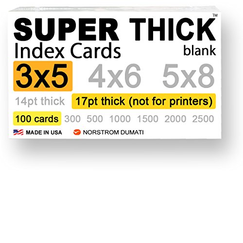 100 SUPER THICK 3x5, 17pt, blank, heavyweight index cards, note cards