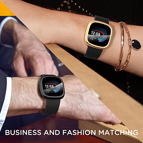 Image of Suoman [4-Pack] for Fitbit Sense 2 /Versa 4 Screen Protector Case, Full Around Electroplate Soft TPU Bumper Around Protective Case Cover for Fitbit Sense 2 /Versa 4 Smartwatch(Black+Black+Black+Black)