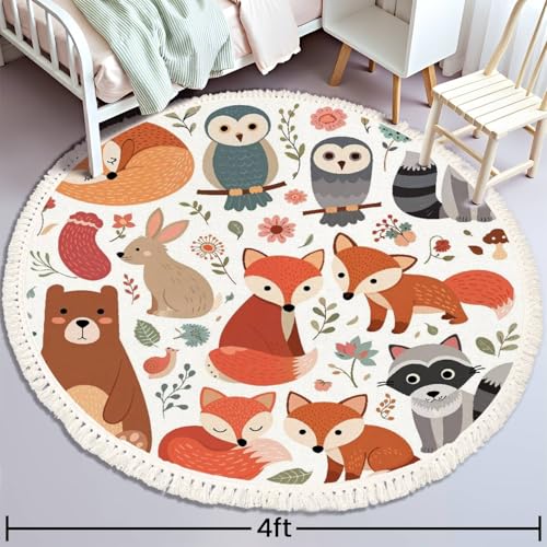 Tapete redondo boho de lino y algodón 4 ft multicolor miniatura 2