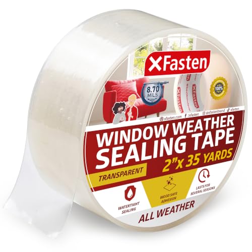 XFasten Window Weather Sealing Tape for AC Gaps, No Residue 2 Inch x 105 Feet, 8.7 Mil Thick Removable Air Conditioner Tape for Window Sealing, Door Gap Insulation, Summer Heat, Dust, Winter Drafts