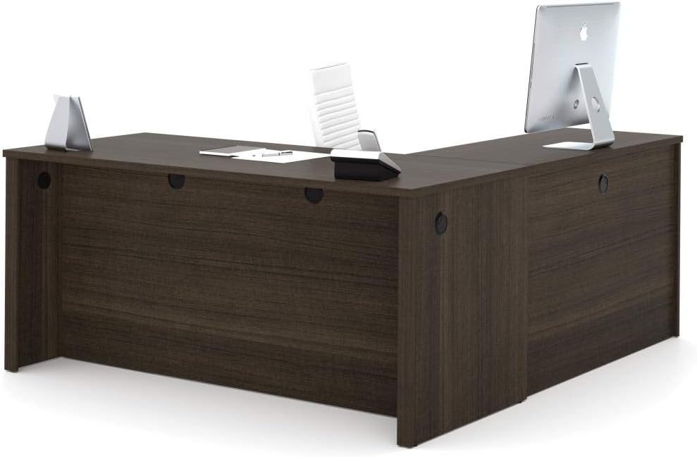 Bestar Embassy 66W L-Shaped Desk with Pedestal in dark chocolate