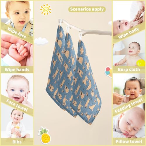 Image of vvfelixl Baby Cotton Washcloths French Bulldog Pug Infants Bath Towel for Unisex Puppy Face Towels for Newborn, Natural Baby Wipes Delicate Skin, 11.8 X 11.8 inch, one sizex3