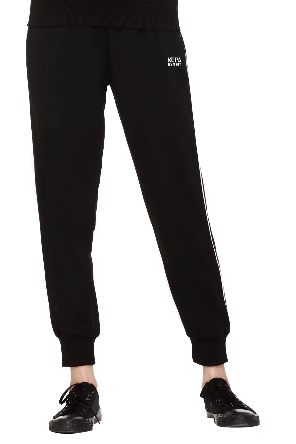 Kepa Joggers Pants for Women with Secure Pockets – Comfortable Stretchable Gym Pants, Lounge Lowers & Casual Wear Track Pants – S-XXL Black White 1
